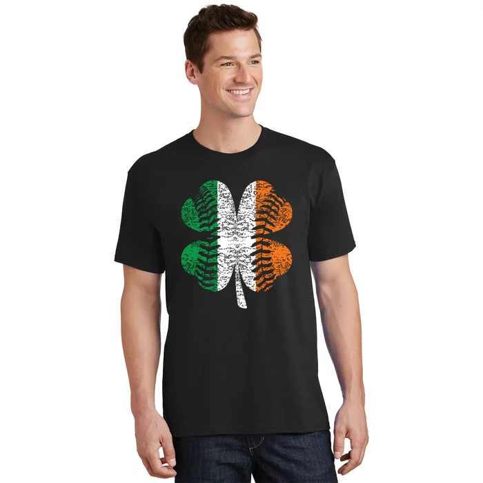 St. Patricks Day Shamrock Baseball Irish Flag Four Leaf Clover T-Shirt