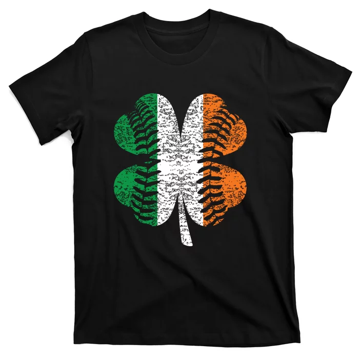 St. Patricks Day Shamrock Baseball Irish Flag Four Leaf Clover T-Shirt