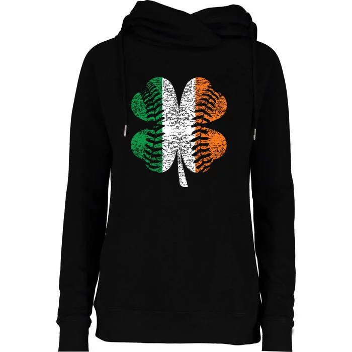 St. Patricks Day Shamrock Baseball Irish Flag Four Leaf Clover Womens Funnel Neck Pullover Hood