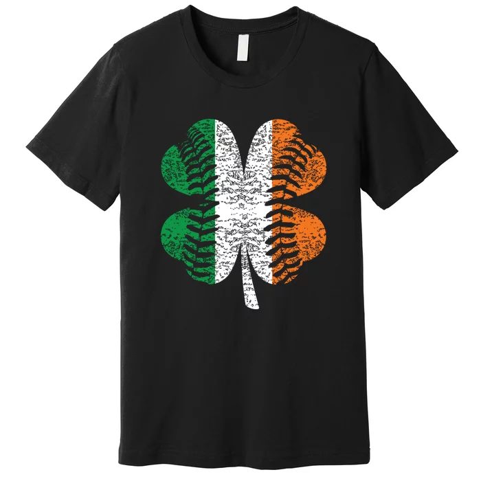 St. Patricks Day Shamrock Baseball Irish Flag Four Leaf Clover Premium T-Shirt