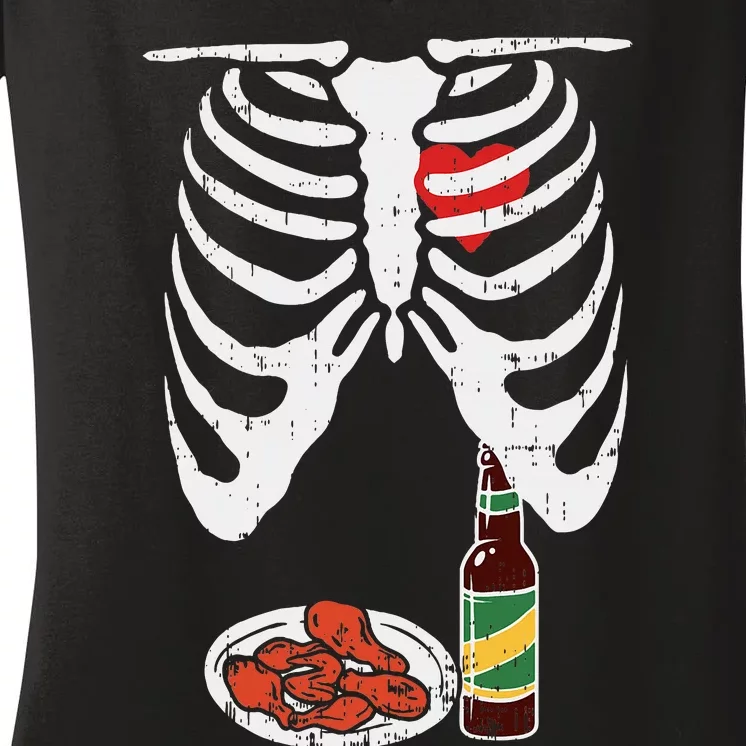 Skeleton Pregnancy Dad Chicken Wings Beer Halloween Women's V-Neck T-Shirt