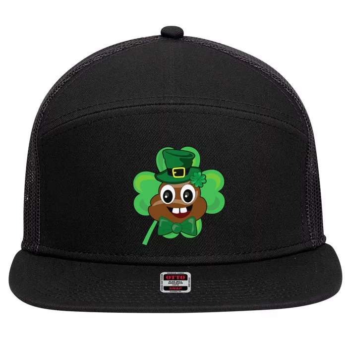 Saint Patrick's Day Funny Poop Leprechaun Green Clover 7 Panel Mesh Trucker Snapback Hat