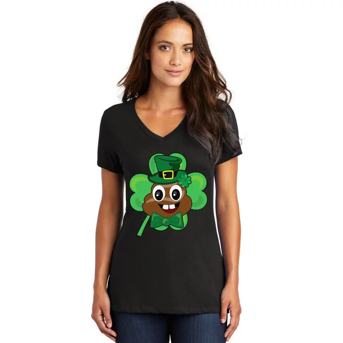 Saint Patrick's Day Funny Poop Leprechaun Green Clover Women's V-Neck T-Shirt