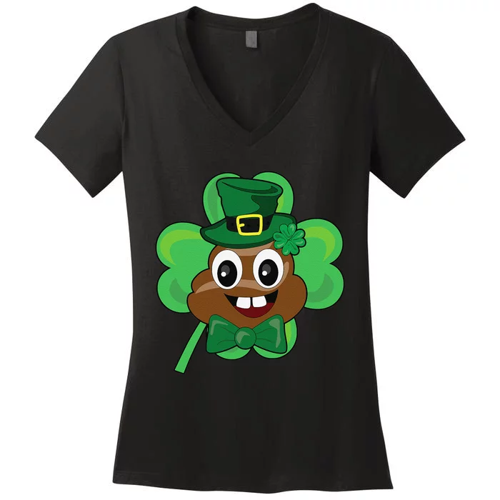 Saint Patrick's Day Funny Poop Leprechaun Green Clover Women's V-Neck T-Shirt