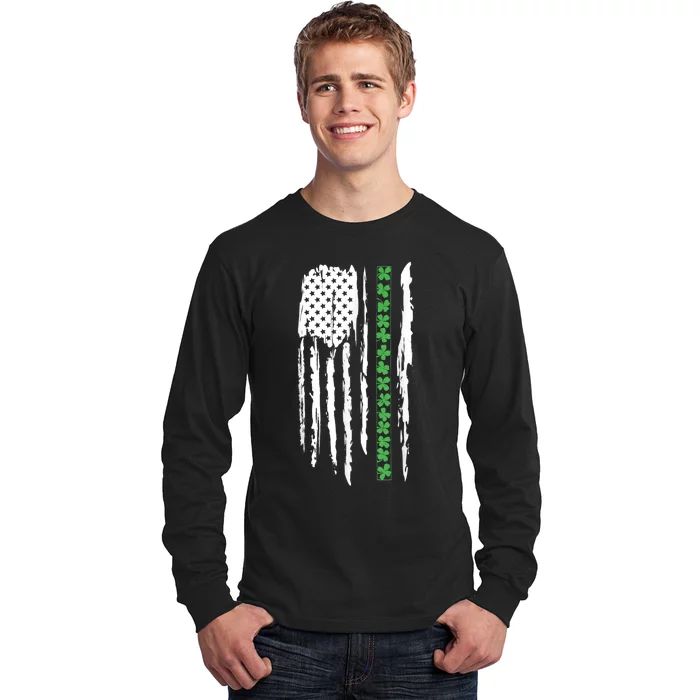 St. PatrickS Day Irish Flag Usa Flag Green Shamrocks Long Sleeve Shirt