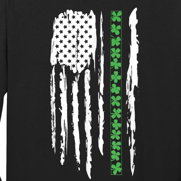 St. PatrickS Day Irish Flag Usa Flag Green Shamrocks Long Sleeve Shirt