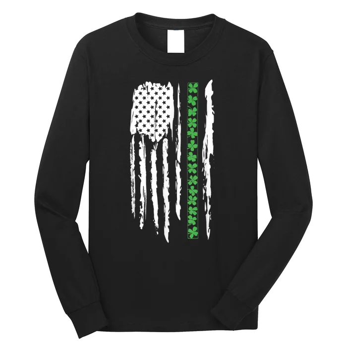 St. PatrickS Day Irish Flag Usa Flag Green Shamrocks Long Sleeve Shirt