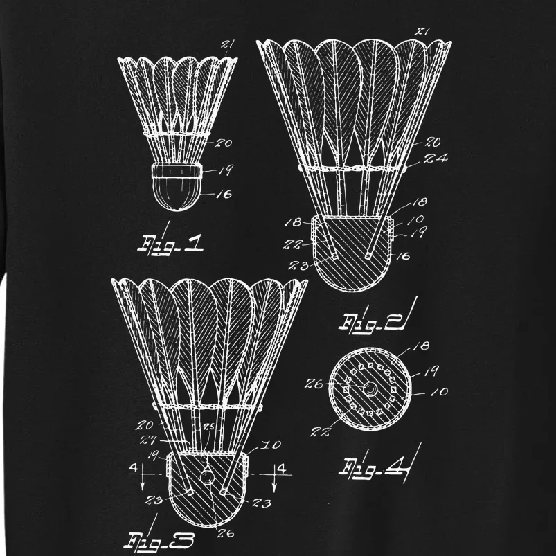 Shuttlecock Patent Drawing Badminton Tall Sweatshirt