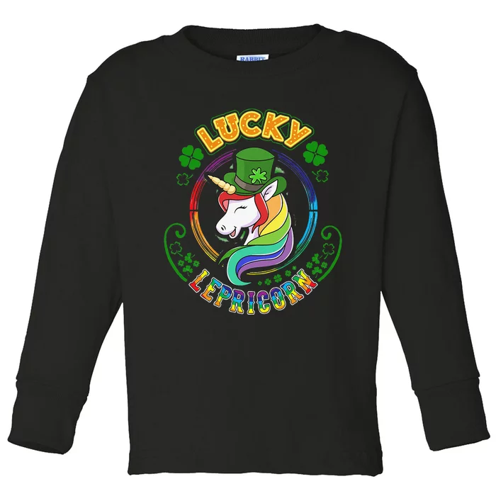 Saint Patrick's Day Unicorn Lucky Lepricorn Toddler Long Sleeve Shirt