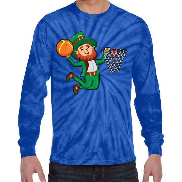 St Patricks Day Leprechaun Dunk Basketball Gift Tie-Dye Long Sleeve Shirt