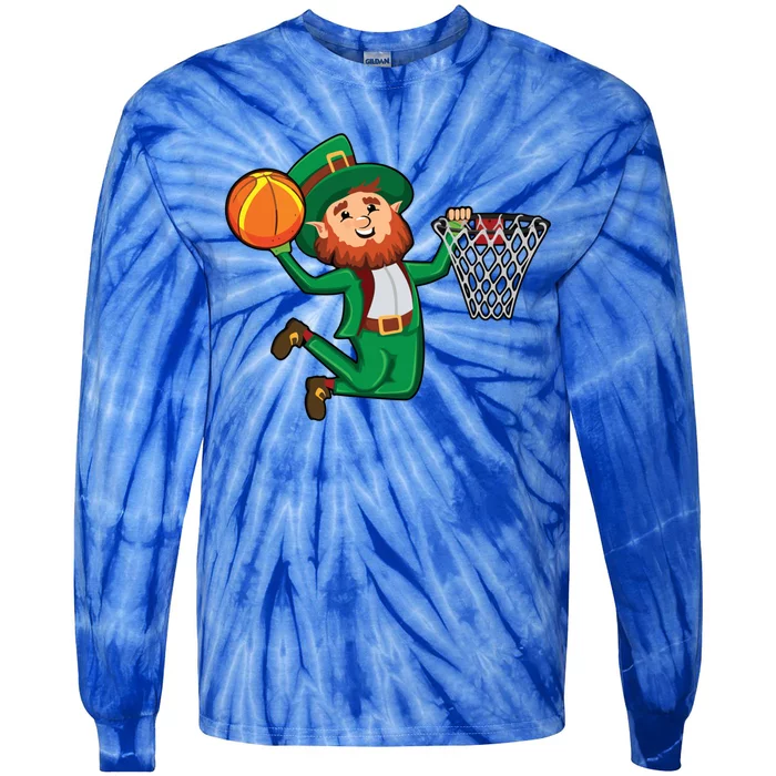 St Patricks Day Leprechaun Dunk Basketball Gift Tie-Dye Long Sleeve Shirt