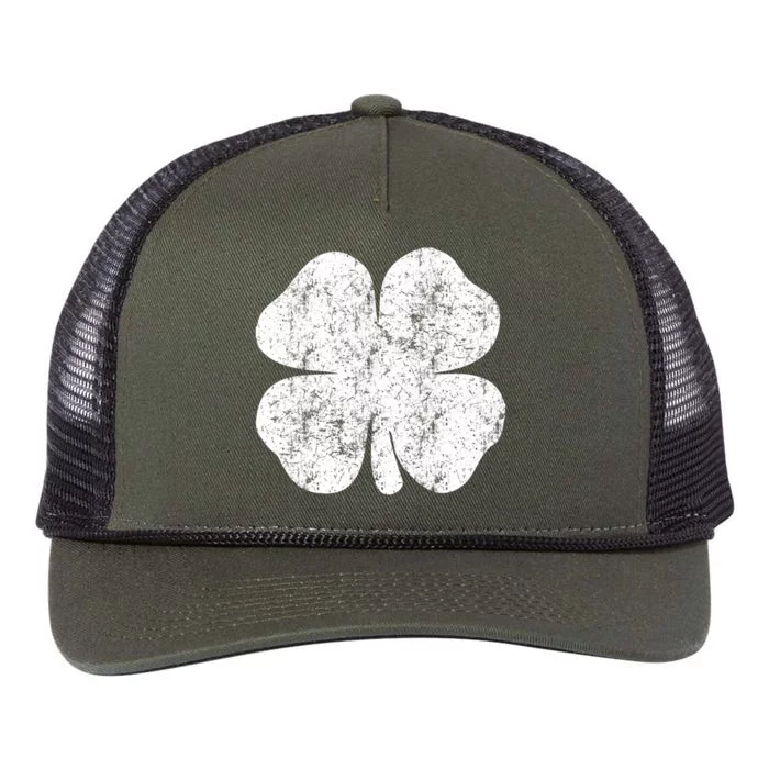 St. Patrick's Day Four Leaf Clover Green Background Design Retro Rope Trucker Hat Cap