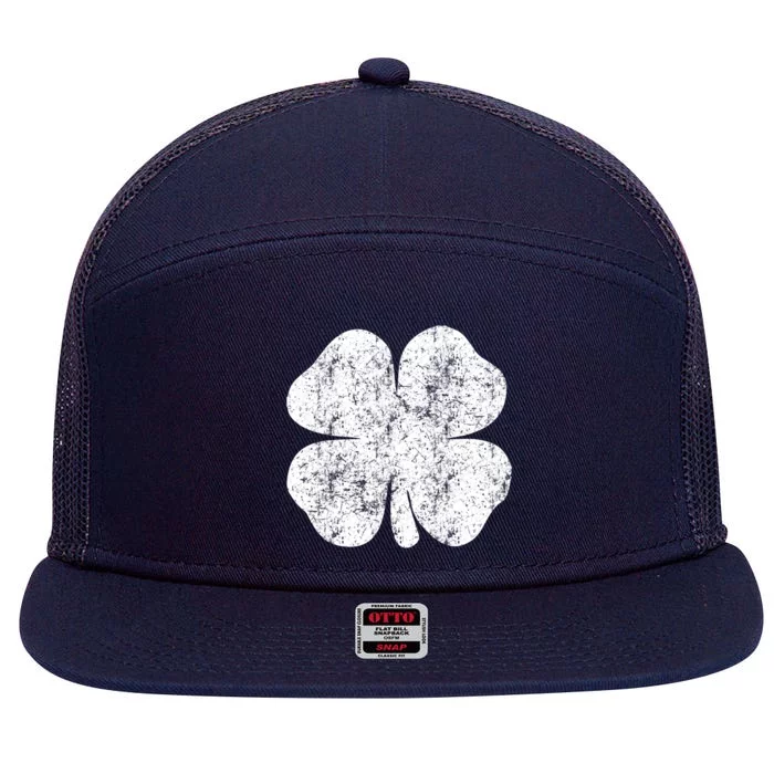 St. Patrick's Day Four Leaf Clover Green Background Design 7 Panel Mesh Trucker Snapback Hat