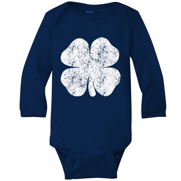 St. Patrick's Day Four Leaf Clover Green Background Design Baby Long Sleeve Bodysuit