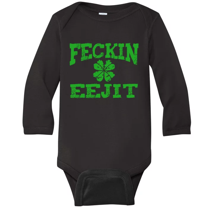 St Patricks Day Feckin Eejit Funny Irish Drinking Gift Baby Long Sleeve Bodysuit