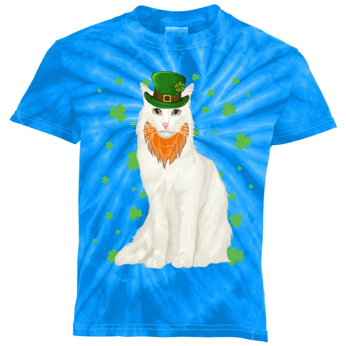 St Patricks Day Turkish Angora Cat Shamrock Gift Cool Gift Kids Tie-Dye T-Shirt