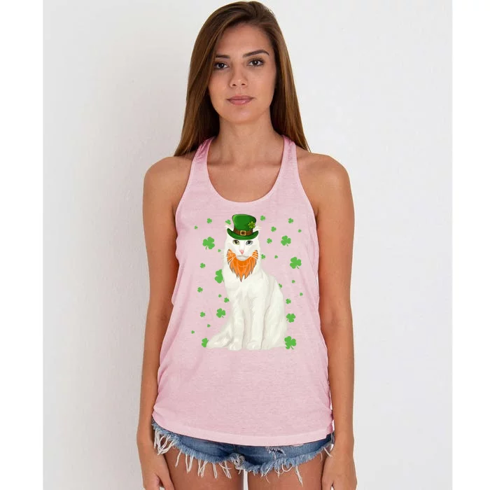 St Patricks Day Turkish Angora Cat Shamrock Gift Cool Gift Women's Knotted Racerback Tank