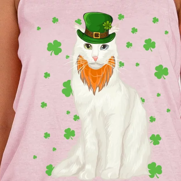 St Patricks Day Turkish Angora Cat Shamrock Gift Cool Gift Women's Knotted Racerback Tank