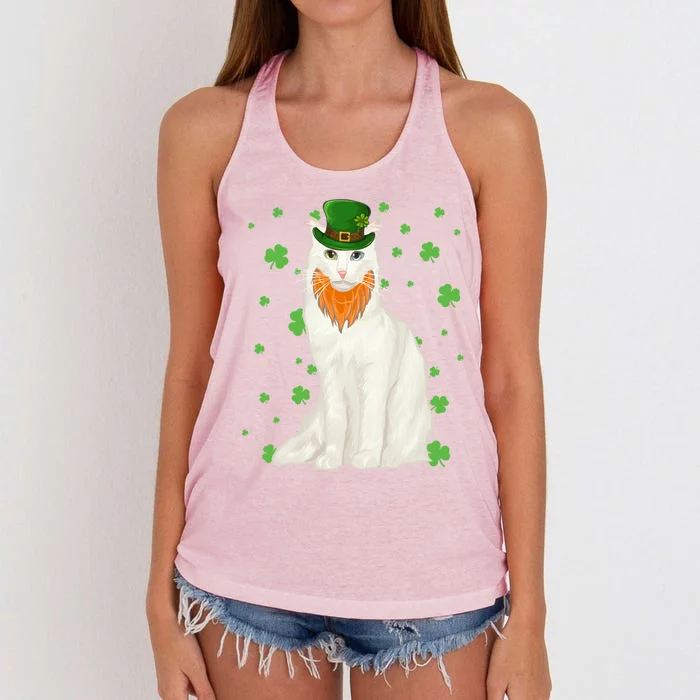 St Patricks Day Turkish Angora Cat Shamrock Gift Cool Gift Women's Knotted Racerback Tank