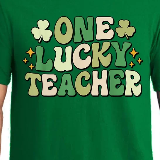 St Patricks Day One Lucky Teacher Groovy Retro Teacher Gift Pajama Set