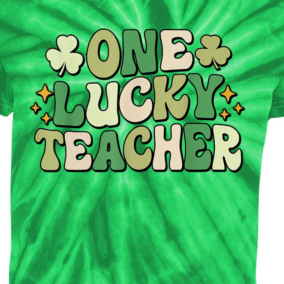 St Patricks Day One Lucky Teacher Groovy Retro Teacher Gift Kids Tie-Dye T-Shirt