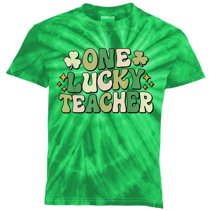 St Patricks Day One Lucky Teacher Groovy Retro Teacher Gift Kids Tie-Dye T-Shirt