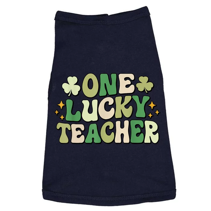 St Patricks Day One Lucky Teacher Groovy Retro Teacher Gift Doggie Tank