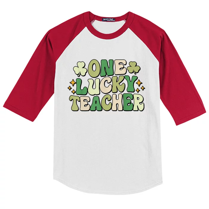 St Patricks Day One Lucky Teacher Groovy Retro Teacher Gift Kids Colorblock Raglan Jersey