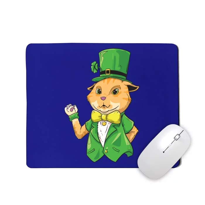 St Patricks Day Cat With Lucky Clover Irish Cat Gift Mousepad