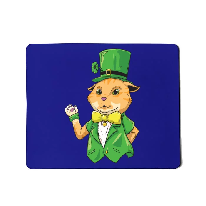 St Patricks Day Cat With Lucky Clover Irish Cat Gift Mousepad