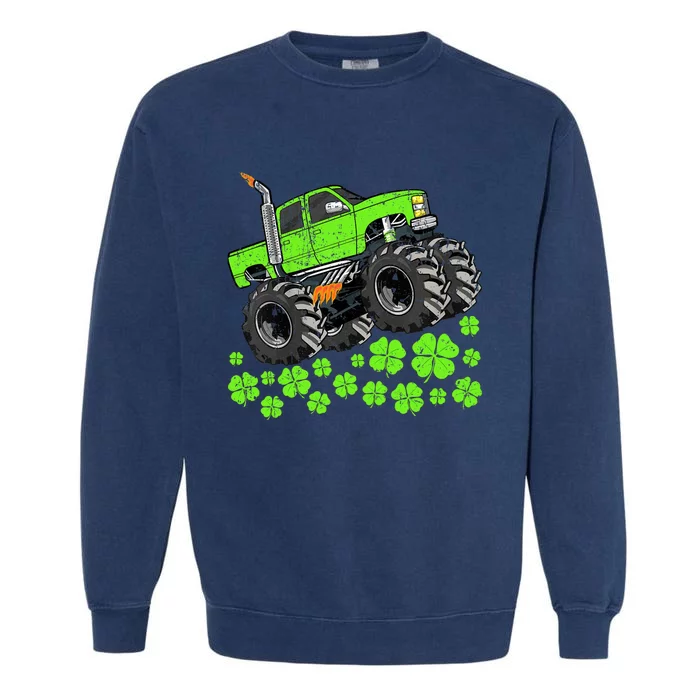 St Patricks Day Lucky Monster Truck Garment-Dyed Sweatshirt