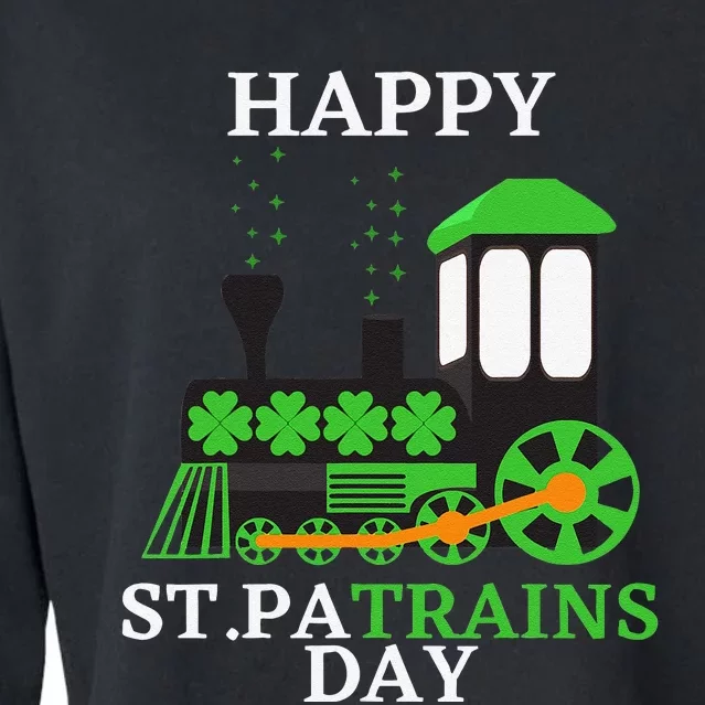 St Patricks Day For Shamrock Train Transportation Cropped Pullover Crew