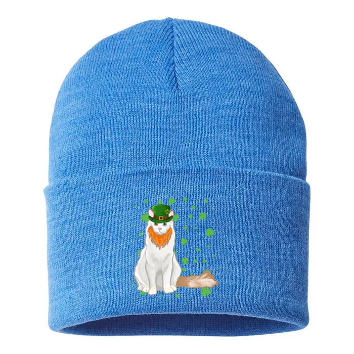 St Patricks Day Turkish Van Cat Shamrock Gift Sustainable Knit Beanie