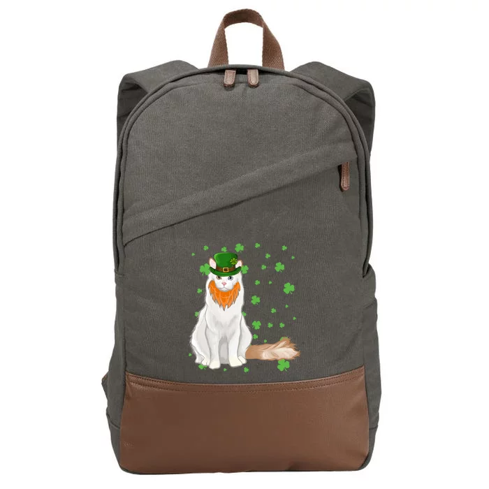 St Patricks Day Turkish Van Cat Shamrock Gift Cotton Canvas Backpack