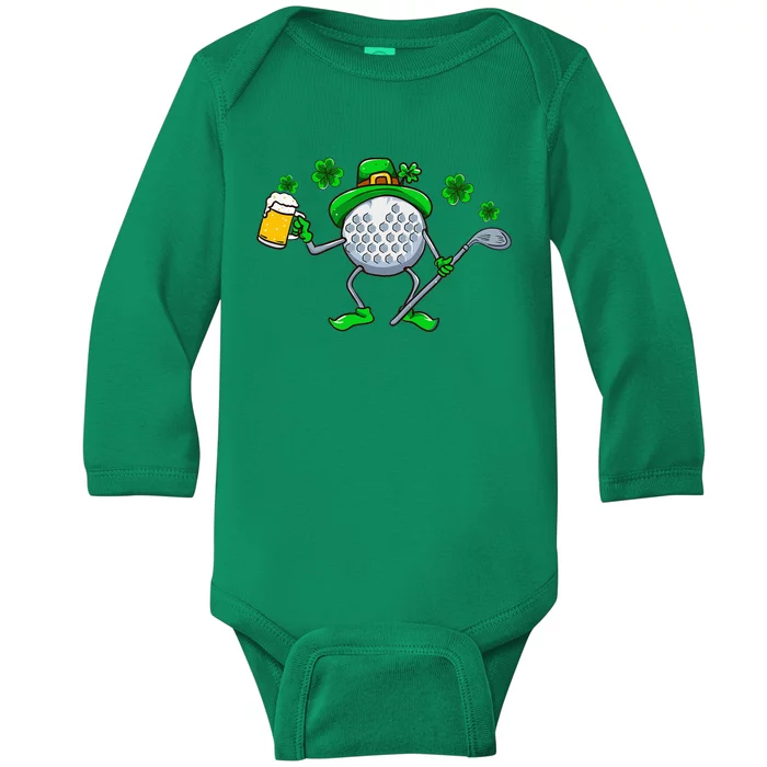 St Patricks Day Golf Golfing Irish Golfer Beer Humor Baby Long Sleeve Bodysuit