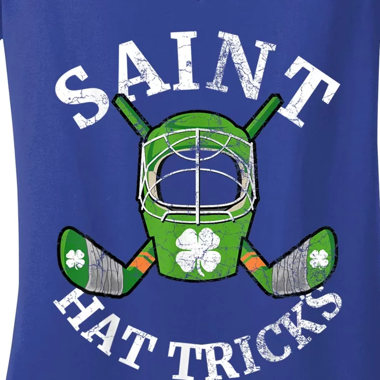 St Patrick's Day Saint Hat Tricks Hockey Shamrock Great Gift Women's V-Neck T-Shirt