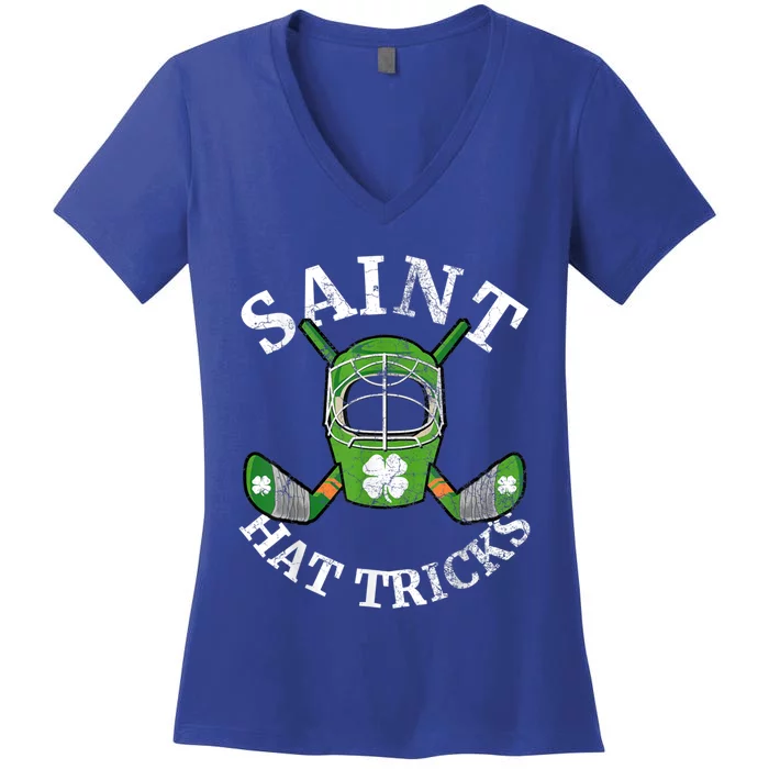 St Patrick's Day Saint Hat Tricks Hockey Shamrock Great Gift Women's V-Neck T-Shirt