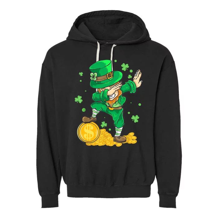 St Patrick Day Dabbing Leprechaun Irish Gift Garment-Dyed Fleece Hoodie