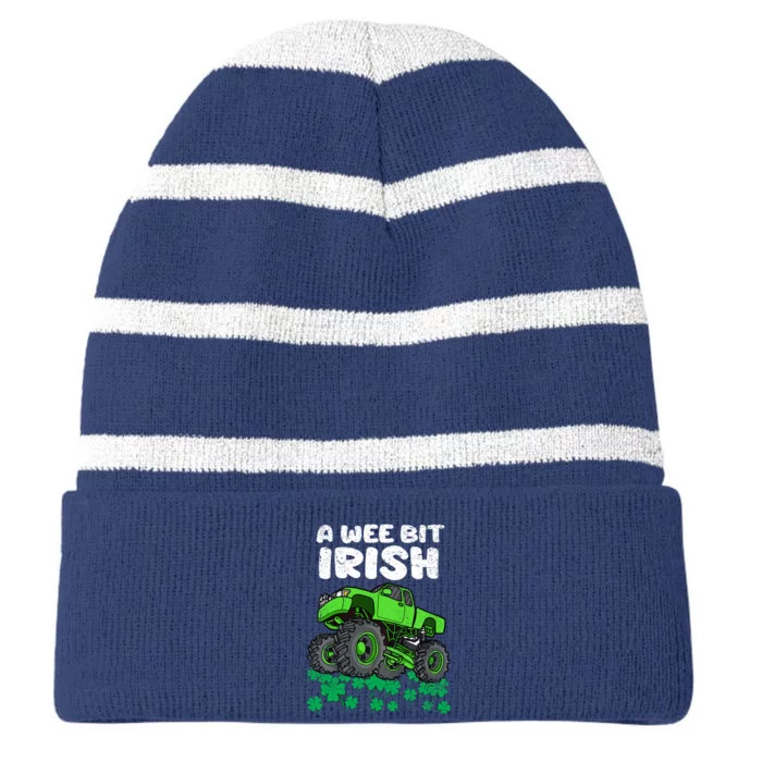 St Patricks Day Boy A Wee Bit Irish Monster Truck Striped Beanie with Solid Band