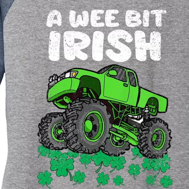 St Patricks Day Boy A Wee Bit Irish Monster Truck Women's Tri-Blend 3/4-Sleeve Raglan Shirt