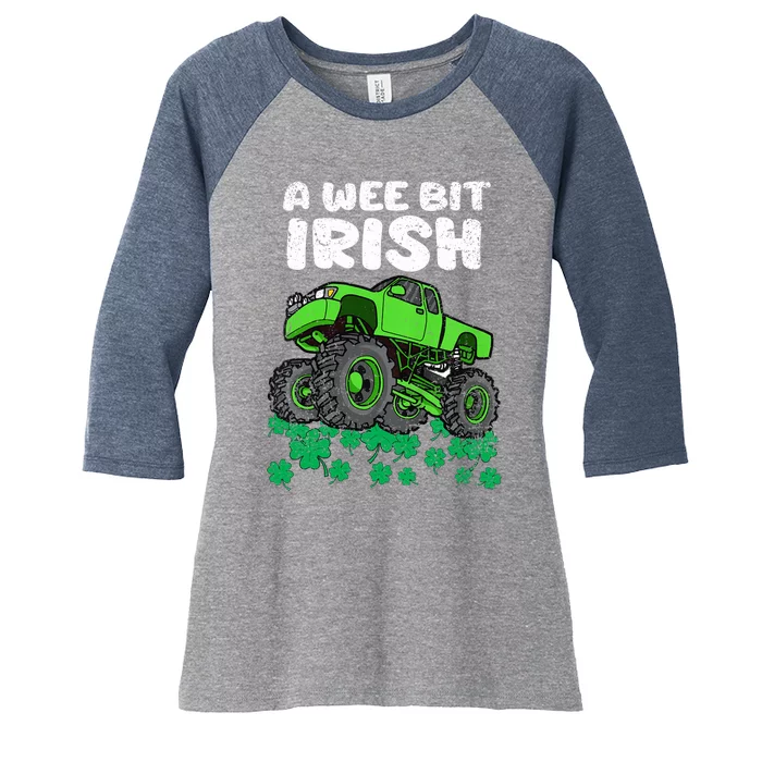 St Patricks Day Boy A Wee Bit Irish Monster Truck Women's Tri-Blend 3/4-Sleeve Raglan Shirt