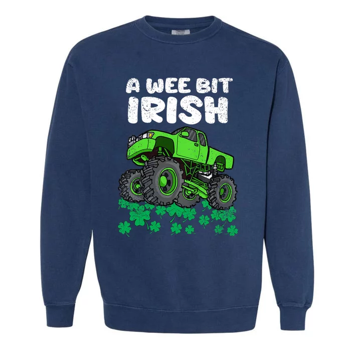 St Patricks Day Boy A Wee Bit Irish Monster Truck Garment-Dyed Sweatshirt