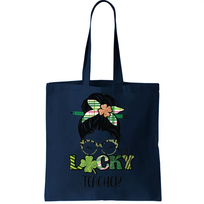 St Patrick's Day Leopard Lucky Teacher Messy Bun Shamrock Tote Bag