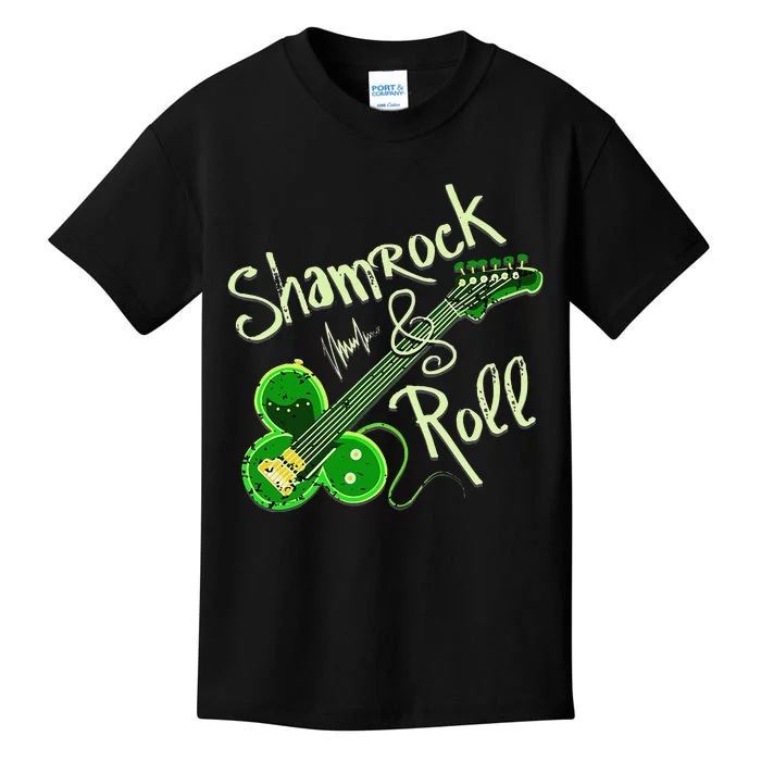 St Pats Day Irish Shamrock Roll Clover Guitar Music Kids T-Shirt