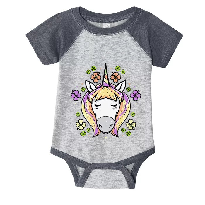 St Patricks Day Shamrock Unicorn Irish Unicorn Face Infant Baby Jersey Bodysuit