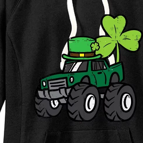 St Patrick Day Monster Truck Saint Pattys Irish Boy Women's Fleece Hoodie