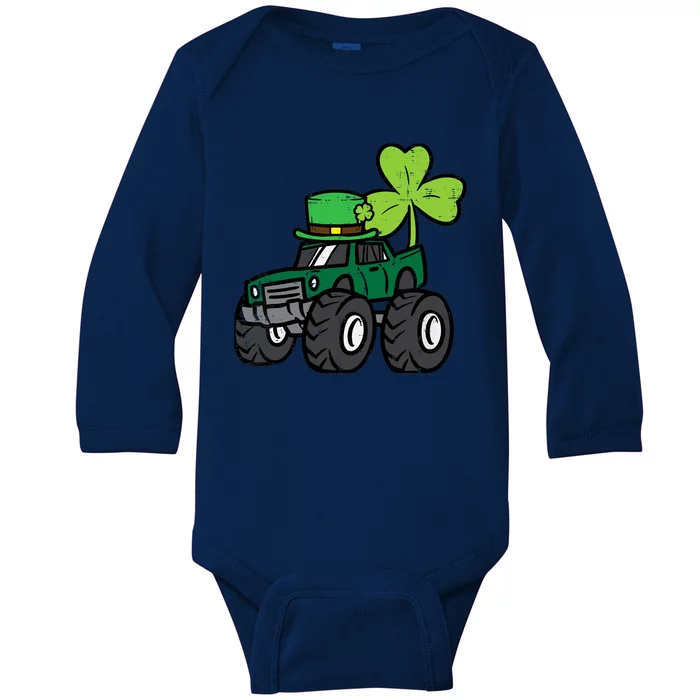 St Patrick Day Monster Truck Saint Pattys Irish Boy Baby Long Sleeve Bodysuit