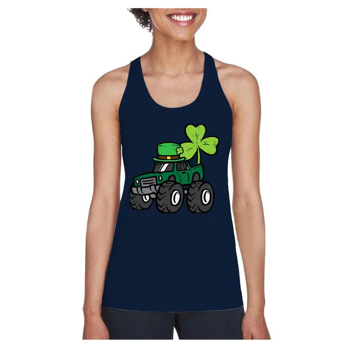 St Patrick Day Monster Truck Saint Pattys Irish Boy Women's Racerback Tank