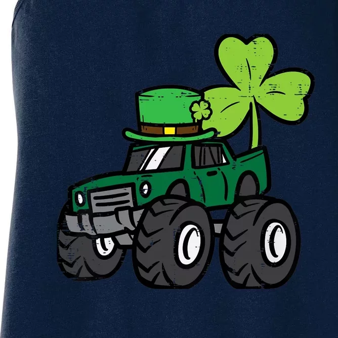 St Patrick Day Monster Truck Saint Pattys Irish Boy Women's Racerback Tank