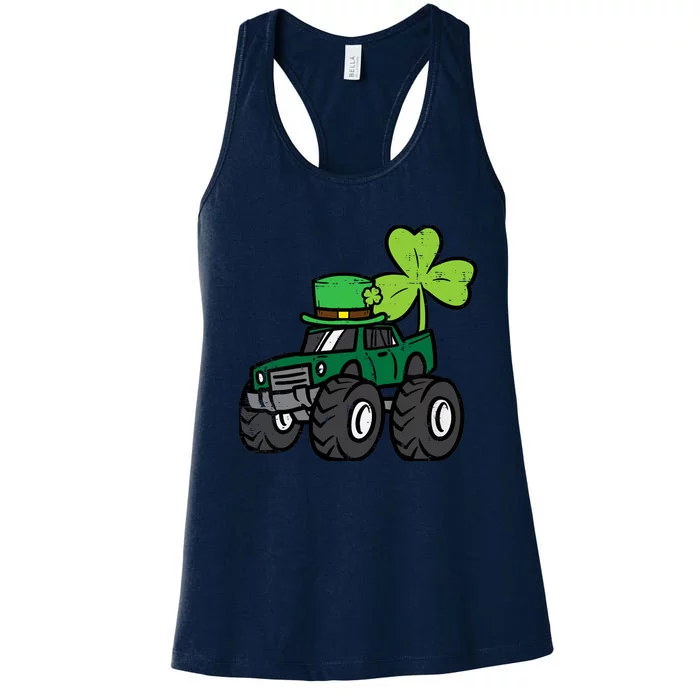 St Patrick Day Monster Truck Saint Pattys Irish Boy Women's Racerback Tank